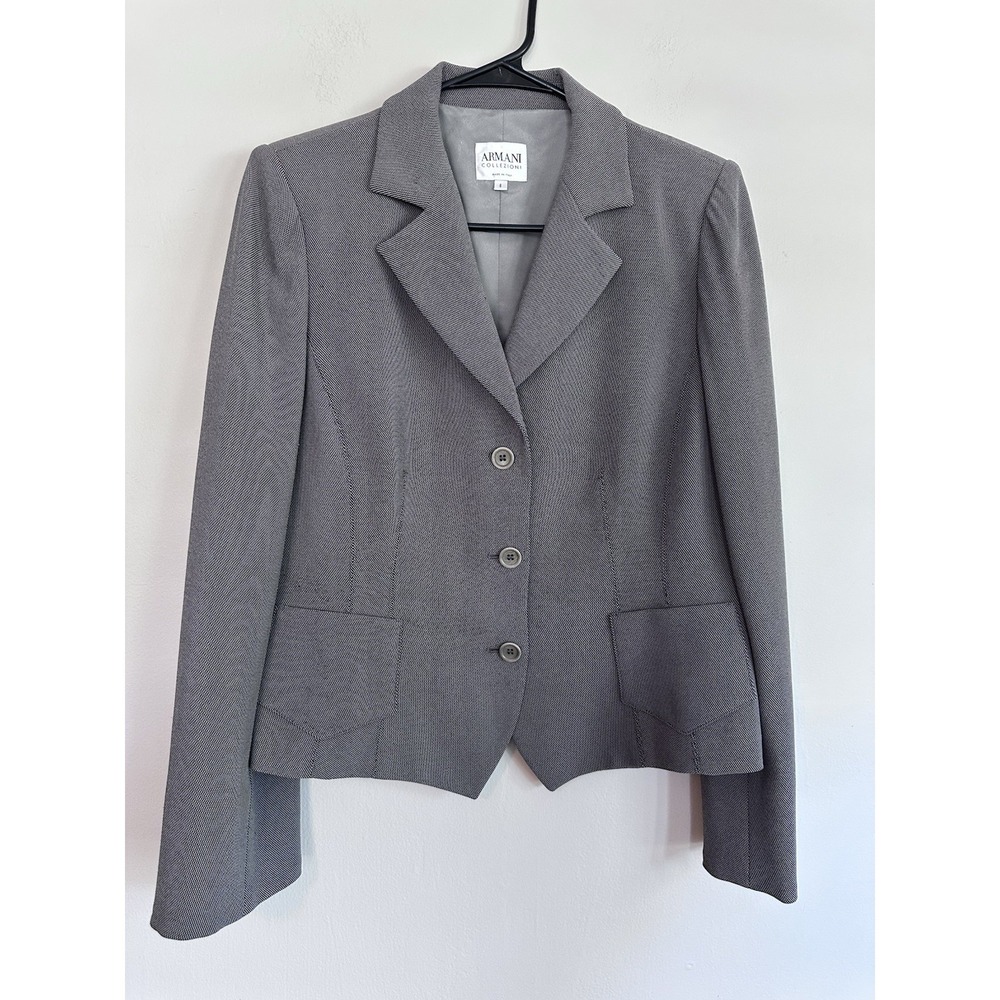 [FLAW]‎ Armani Collezioni Womens Grey Blazer Size 44 / MEDIUM Structured Jacket